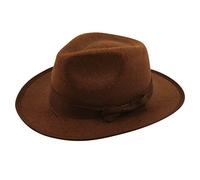 HENBRANDT Brown Explorer Hat One Size Felt Fedora Hat Whip Adventurer Trilby Costume Dinosaur Hunter Archeologist Halloween Fancy Dress Accessories