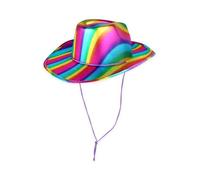 HENBRANDT Chapeau de cowboy arc-en-ciel unique brillant - Chapeau de style western pour adulte avec cordon - Accessoire de costume pour festival, défilé, enterrement de vie de jeune fille