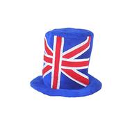 HENBRANDT Chapeau haut-de-forme bleu pour adulte - Drapeau britannique - Taille unique - Accessoire de déguisement Union Jack - Fournitures de fête fantaisie pour homme et femme