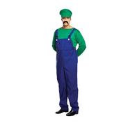 HENBRANDT Costume de déguisement pour homme adulte Super Plombier Vert XL Rétro des années 1980 Vêtement de jeu vidéo Vert et Bleu Salopette Moustache Frères Travailleur Habillé Déguisement pour homme