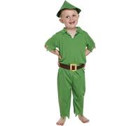 HENBRANDT Costume de Peter Pan pour enfant de 3 ans - Tenue de conte de fées classique verte avec chapeau, chemise, pantalon et ceinture - Parfait pour la journée du livre, Halloween et les fêtes