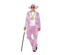 HENBRANDT Costume en velours rose pour homme adulte avec imprimé zèbre et chapeau assorti des années 70 Big Daddy Gangster Pimp Costume taille unique pour homme
