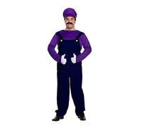 HENBRANDT Déguisement de mauvais plombier violet pour homme - Taille XL - Style rétro années 80 - Violet + noir - Costume de moustache - Taille unique XL