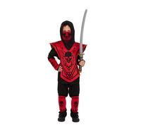 HENBRANDT Enfants Garçons Noir et Rouge Ninja Guerrier Déguisement Livre Jour Costume Déguisement Taille Grand 10-12 Ans