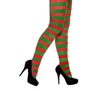 HENBRANDT Femmes Adultes Rouge Et Vert Rayé Déguisements Collants Opaques Taille Haute Extensibles Elastiques 60 Denier