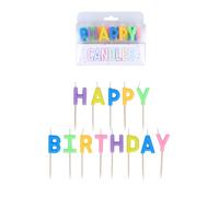 Henbrandt Lot de 13 bougies d'anniversaire sur pics en bois, 5 bougies multicolores avec lettres « Happy Birthday » de 7 cm pour décoration de gâteau d'anniversaire et cupcakes