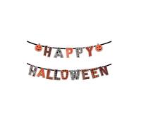 Henbrandt Lot de 2 fanions Happy Halloween - Bannières de fête effrayantes - Décoration intérieure et extérieure pour enfants, adultes, maison et événements - 2 x 1,5 m - Motifs orange et noir