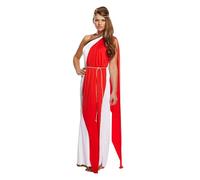 HENBRANDT Robe longue romaine pour femme avec châle rouge et coiffe, longueur au sol, toga blanche, costume d'histoire ancienne, déguisement pour femme, taille unique