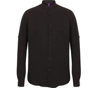 Henbury - Chemise à col montant pour homme manches retroussées PC6102 (XL) (Noir)