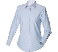 Henbury Damen Oxford Bluse Langarm RW638 (Large) (Blau)