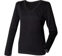 Henbury Pull-over en tricot fin pour femme avec col en V RW660 (S) (Noir)