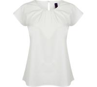 Henbury Top pour femme avec design de plis sur le devant, manches courtes PC2957 (S) (Blanc)
