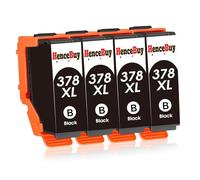 HenceBuy 378XL Noir Cartouches d'encre Compatible pour Epson 378 XL Multipack pour Imprimante Epson Expression Photo XP-8700 XP-8600 XP-8500 HD XP-15000 XP8700 XP8600 XP15000 (4 Noir)