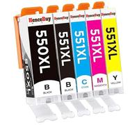 HenceBuy 550 551 XL Lot de cartouches d'encre compatibles avec Canon PGI-550 PGBK CLI-551 XL pour Pixma MX925 IP7250 MG5650 MX725 MX920 MG5550 IP7200 MG6650 MG6450 IX6850 MG5450. Lot de 5