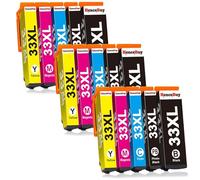 HenceBuy Lot de 15 cartouches d'encre 33XL compatibles avec Epson 33 XL XP-7100 XP-540 XP-530 XP-640 XP-830 XP-900 XP-645 XP-635 XP-630 (noir, photo, noir, cyan, magenta, jaune)