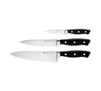 HENCKELS Accent Set de couteaux 3 pièces, Poignée rivetée, noir | Couteau d’office, couteau à viande et couteau de chef