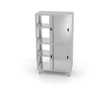 HENDI Armoire de Passage avec cloison et 8 Portes coulissantes, 2 tablettes Amovibles (Non réglables) et 2 tablettes Non Amovibles (inférieure et Moyenne), 1000 x 500 x (H) 1800 mm, Acier Inoxydable