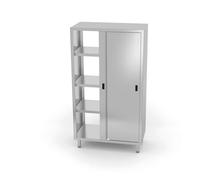 Hendi Armoire transformée, avec cloison et 4 Portes coulissantes, 2 étagères Amovibles (Non réglables) et 2 étagères Non Amovibles (inférieures et Moyennes), 800 x 700 x (h) 1800, Acier Inoxydable