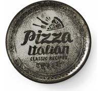 HENDI Assiette à pizza ronde, porcelaine, motif: texte et illustration de pizza, conviennent pour la lave-vaisselle et les fours à micro-ondes, ⌀330 mm, noir