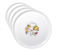 HENDI Assiette à Pizza Ronde en Porcelaine Émaillée avec Motif Chef et Four, Assiette Traditionnelle pour Servir la Pizza, Compatible Micro-ondes et Lave-vaisselle, ⌀310mm, Blanc (Lot de 4)