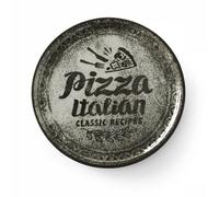 HENDI Assiette à pizza ronde, porcelaine, motif: texte et illustration de pizza, conviennent pour la lave-vaisselle et les fours à micro-ondes, ⌀330 mm, noir