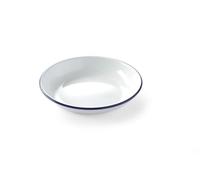 HENDI Assiette en acier émaillé blanc, avec bord bleu, récipient, plat rond, assiette creuse, ø180x(H) 30mm