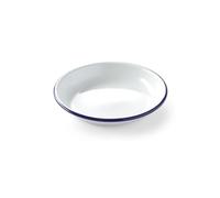 HENDI Assiette en acier émaillé blanc, avec bord bleu, récipient, plat rond, assiette creuse, ø200x(H) 32mm
