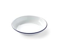HENDI Assiette en acier émaillé blanc, avec bord bleu, récipient, plat rond, assiette creuse, ø220x(H)36mm