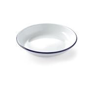 HENDI Assiette en acier émaillé blanc, avec bord bleu, récipient, plat rond, assiette creuse, ø240x(H) 40mm