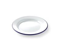 HENDI Assiette en acier émaillé blanc, avec bord bleu, récipient, plat rond, assiette plate, ø200x(H) 15mm (Lot de 6)