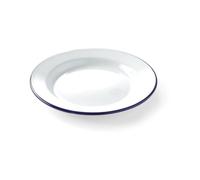 HENDI Assiette en acier émaillé blanc, avec bord bleu, récipient, plat rond, assiette plate, ø240x(H) 22mm