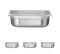 HENDI Bac Gastronorme, GN 1/2, avec côtés et fond perforés, récipient GN, empilable, bords lisses, résistant à la température de -40° à 300°C, 6,5L, hauteur: 100mm, inox (Lot de 4)