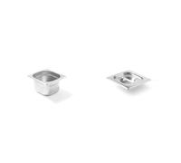 HENDI Bac Gastronorme, GN 1/6, résistance thermique -40 °C à 300 °C, utilisable dans des fours à convection & Couvercle Gastronome, Acier Inoxydable, GN 1/6