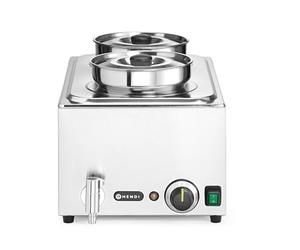 HENDI Bain-Marie électrique, avec robinet de vidange, chauffe-plat buffet, température 30-85 °C, inclus 2 bacs ronds avec couvercles, 8 L, 220V, 1000W, 604x332x(H)315mm, inox