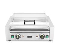 HENDI Barbecue à rouleaux, avec couvercle en verre, 2 zones de chauffage, 11 roulettes, avec bac d'égouttement amovible, longueur du rouleau : 45 cm, plage de température : jusqu'à 230 °C