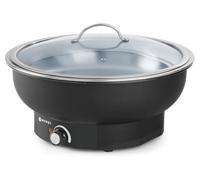 HENDI Chafing Dish Électrique Tesino, Maintien au Chaud pour Buffet, Bain-Marie avec Couvercle en Verre, jusqu'à 85°C, Bac Alimentaire Inclus, 230V, 500W, ø405x(H) 248mm, INOX, PP
