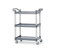 HENDI Chariot de Service, Cuisine, Restaurant, Multifonction, 3 étagères, 4 roulettes pivotantes, 2 avec Frein, Charge Max. par étagère de 50kg, 800x420x(H) 945mm, polypropylène