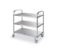 HENDI Chariot de Service, Cuisine, Restaurant, Multifonction, 3 étagères, 4 roulettes pivotantes, 2 avec Frein, Charge Max. par étagère 50kg, Plan de Travail 830x510mm, 905x585x(H) 945mm, Acier INOX