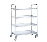 HENDI Chariot de service, cuisine, restaurant, multifonction, 4 étagères, 4 roulettes pivotantes, 2 avec frein, charge max. par étagère 50kg, plan de travail 794x539mm, 905x585x(H)1245mm, acier inox