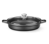HENDI Cocotte en fonte d'aluminium avec revêtement antiadhésif, 4,3L, Casserole avec couvercle, Marmite pour toutes les sources de chaleur incl. induction, Four jusqu'à 250°C, 425x332x(H)70mm, noir