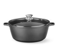 HENDI Cocotte en fonte d'aluminium avec revêtement antiadhésif, 7,5L, Casserole avec couvercle, Marmite pour toutes les sources de chaleur incl. induction, Four jusqu'à 250°C, 387x310x(H)130mm, noir