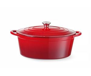 HENDI Cocotte en Fonte Émaillée avec Couvercle, Antiadhésive, Faitout Compatible Induction, Marmite Multiusages, 6,88L, 405x255x(H)134mm, Rouge