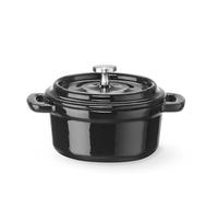 HENDI Cocotte Mini Ronde en Fonte Émaillée avec Couvercle, 0,27L, Noir | Marmite multiusages, induction et four jusqu'à 260°C, 130x100x(H)48mm
