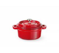 HENDI Cocotte Mini Ronde en Fonte Émaillée avec Couvercle, 0,27L, Rouge | Marmite multiusages, induction et four jusqu'à 260°C, 130x100x(H)48mm