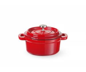 HENDI Cocotte Mini Ronde en Fonte Émaillée avec Couvercle, 0,27L, Rouge | Marmite multiusages, induction et four jusqu'à 260°C, 130x100x(H)48mm