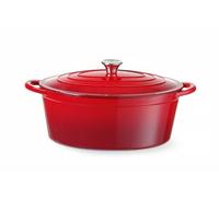 HENDI Cocotte Ovale en Fonte Émaillée avec Couvercle, 6,88L, Rouge | Marmite multiusages, induction et four jusqu'à 260°C, 405x255x(H)134mm