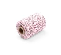 HENDI Corde à Roulade, Ficelle de Cuisine, Fil Alimentaire, Corde à Saucisse, Ficelle de boucherie, Ficelle à rôtir, 132m, 200g, Coton Rouge et Blanc