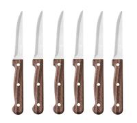 HENDI Couteaux à steak, avec manche marron aspect bois | Lot de 6 pièces, longueur 210mm, acier inoxydable et ABS