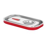 HENDI Couvercle pour récipient, bac, GN 1/4, avec bord en silicone et valve de décompression d'air, fermeture hermétique, résistance thermique de -40° à 300°C, 265x162mm, acier inoxydable
