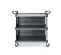 HENDI Desserte AmerBox Grand avec panneaux latéraux 3 étages 4 roulettes pivotantes 2 freins Charge maximale par étagère 50 kg Chariot de cuisine Chariot de cuisine 1010 x 500 x H 960 mm Polypropylène